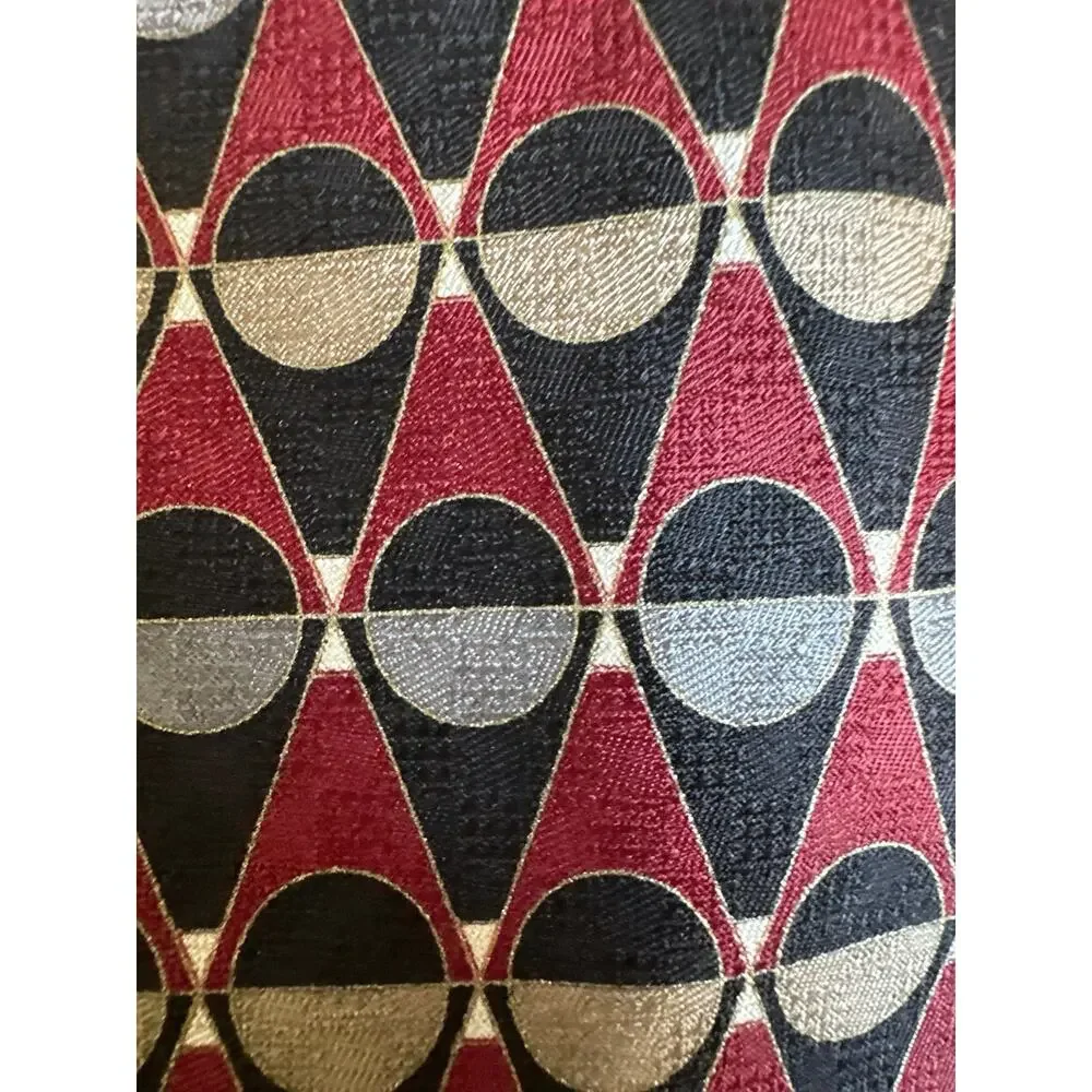 Bachrach Geometric 100% Silk Tie Burgundy Black Gray Tan